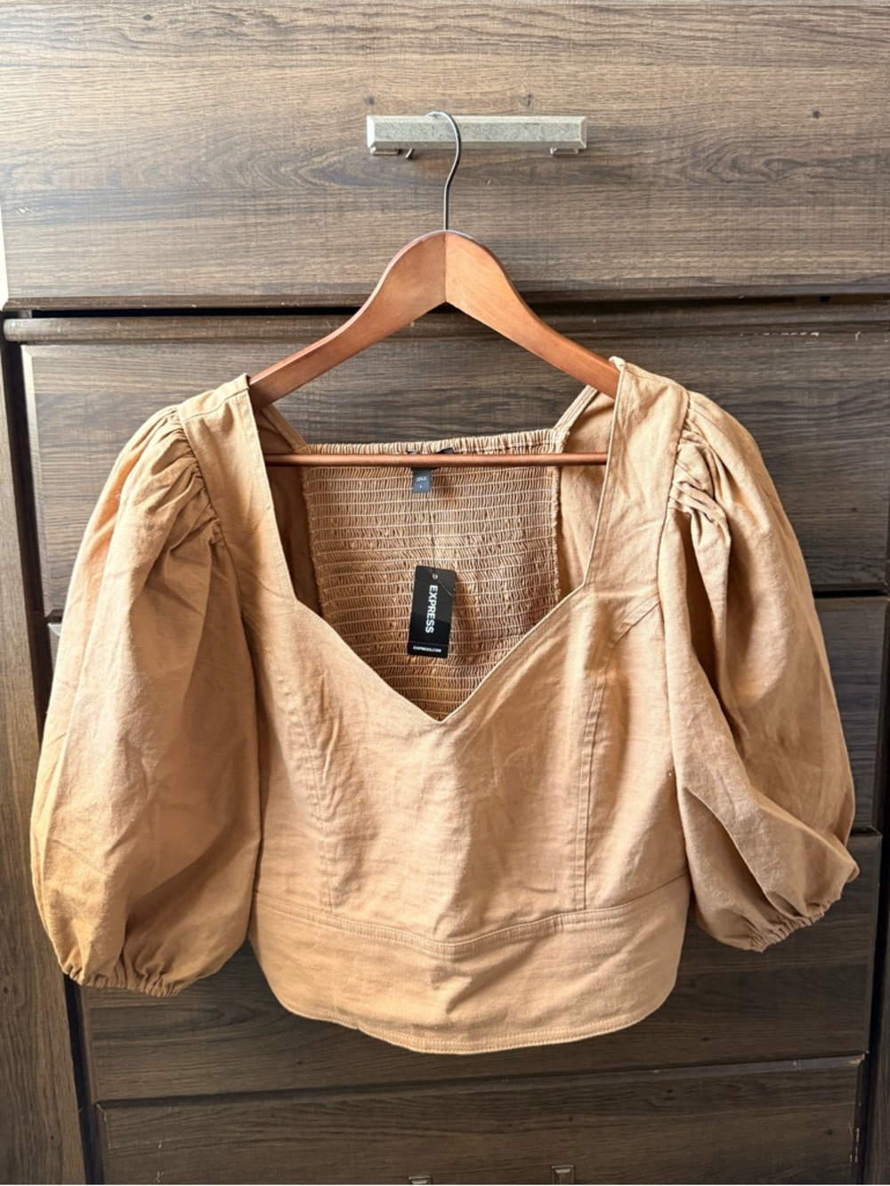Express Puff Sleeve Square Neck Blouse in Tan